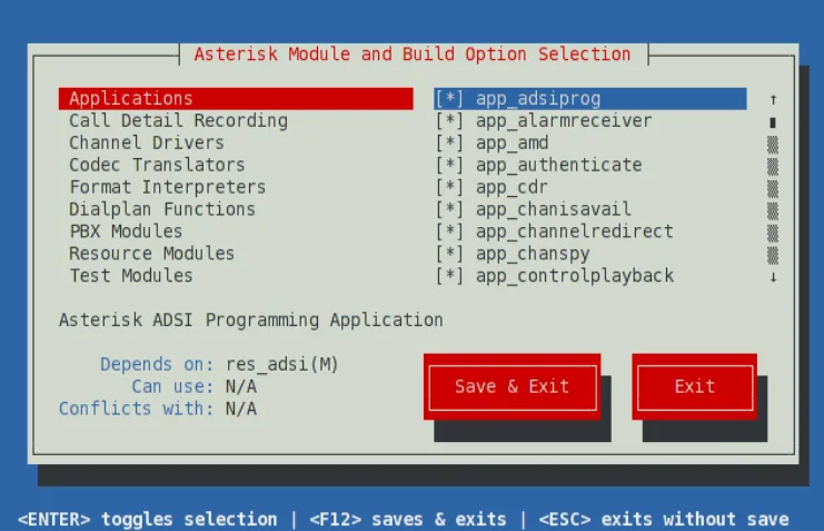 Asterisk Module and Build Option Selection.